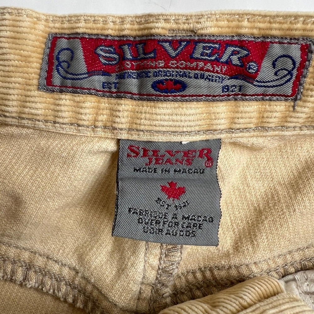 Vintage Silver Jeans Pants Size 29 Gold Yellow Corduroy Staight Leg Mid Rise - Picture 8 of 11